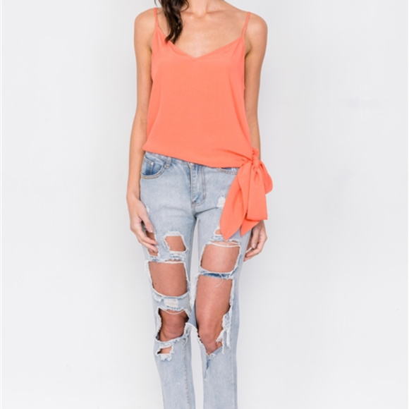 CLOSING Small New Tangerine V Neck Top - Picture 5 of 5